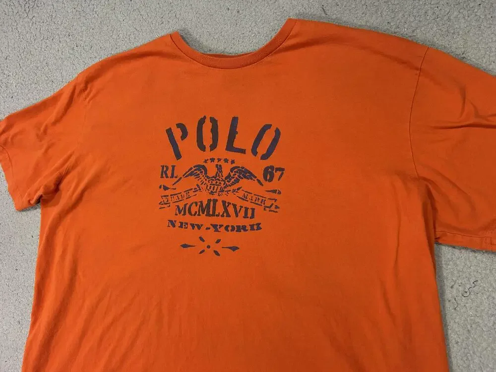 Polo Ralph Lauren Shirt Mens 2XL Orange Eagle New York USA T-Shirt Marines Army
